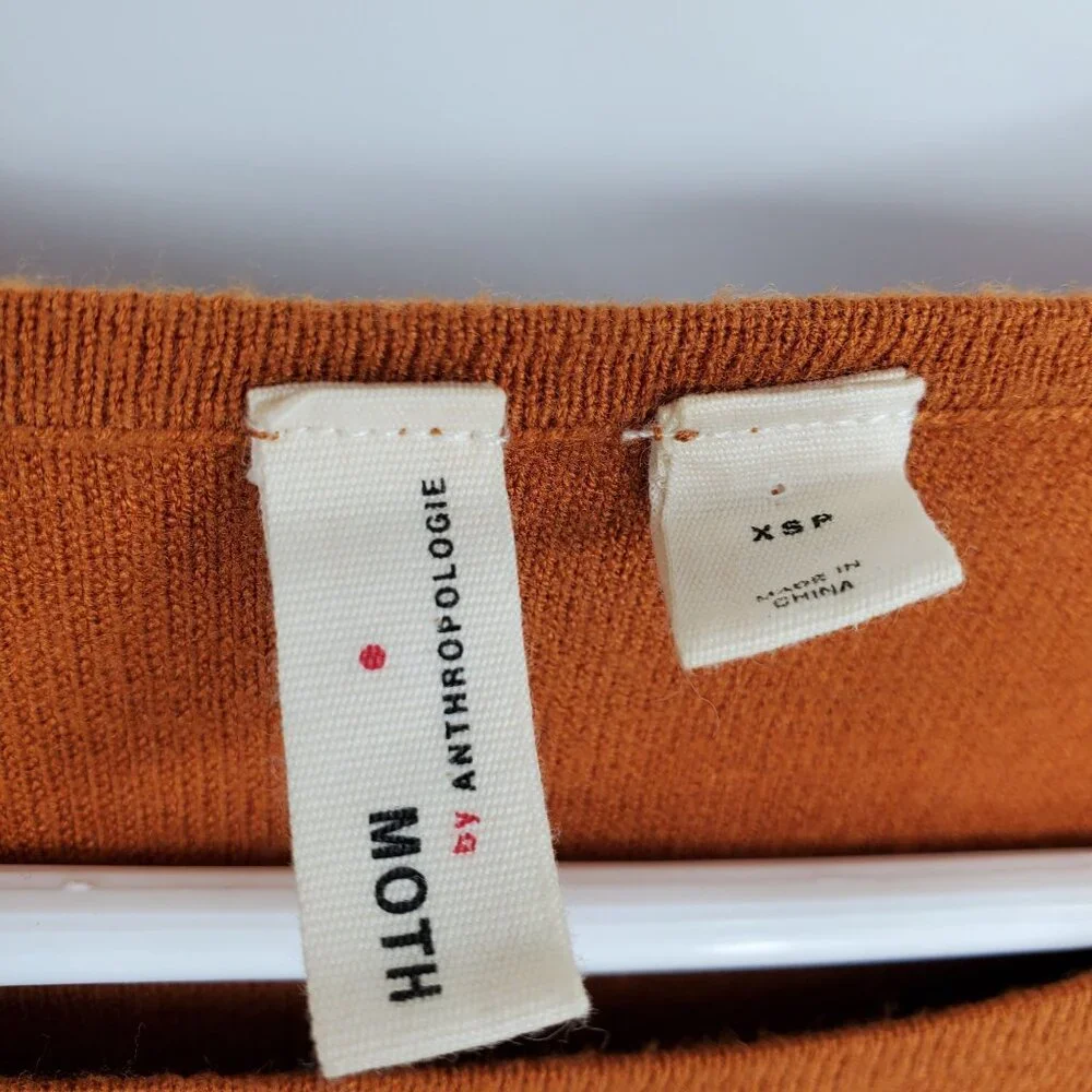 Moth Anthropologie Burnt Orange Short Bell Sleeves Cottage Sweater Dress XS Peti